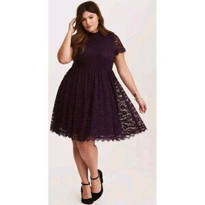 Torrid Deep Purple High Neck Lace Goth Dress Church Fairy Festival Wedding